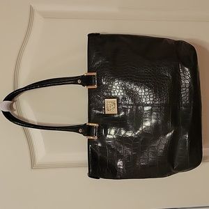 Like New Anne Klein Black and Gold Faux Leather Alligator Tote